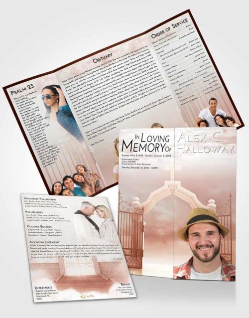 Obituary Funeral Template Gatefold Memorial Brochure Strawberry Love Clear Gates For Heaven