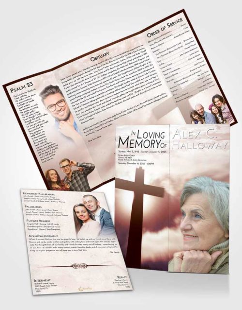 Obituary Funeral Template Gatefold Memorial Brochure Strawberry Love Faith in the Cross