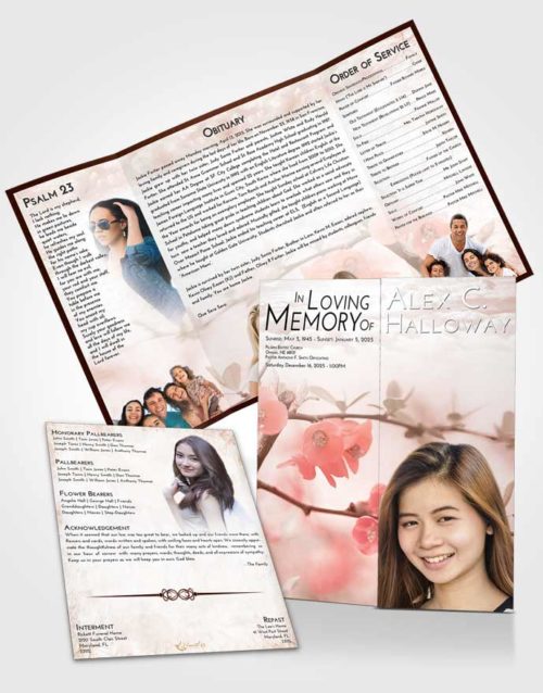Obituary Funeral Template Gatefold Memorial Brochure Strawberry Love Floral Blossoms