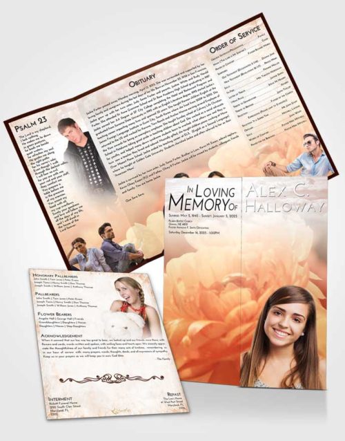 Obituary Funeral Template Gatefold Memorial Brochure Strawberry Love Floral Paradise