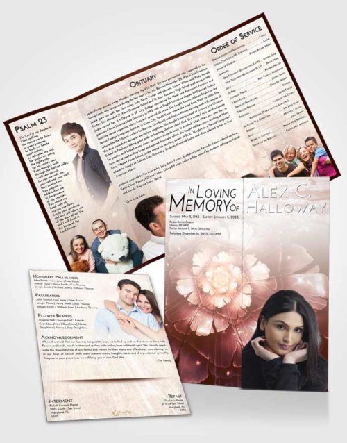 Obituary Funeral Template Gatefold Memorial Brochure Strawberry Love Floral Secret