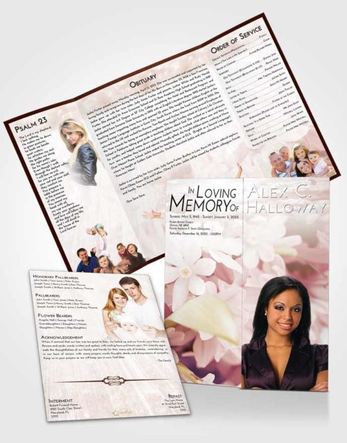 Obituary Funeral Template Gatefold Memorial Brochure Strawberry Love Floral Serenity