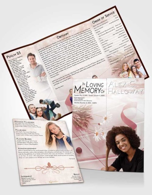 Obituary Funeral Template Gatefold Memorial Brochure Strawberry Love Floral Style
