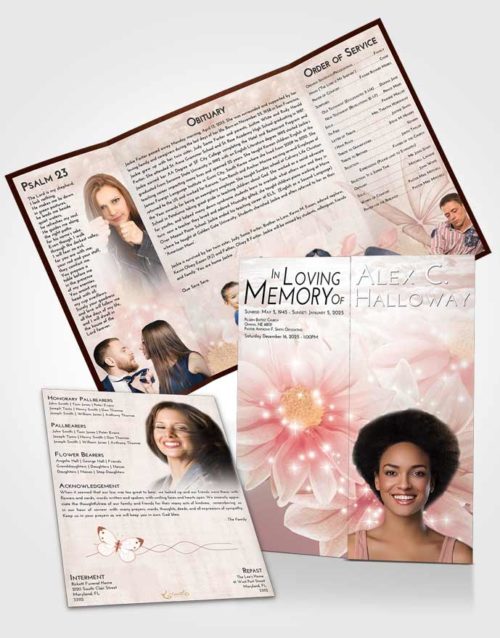 Obituary Funeral Template Gatefold Memorial Brochure Strawberry Love Floral Summer