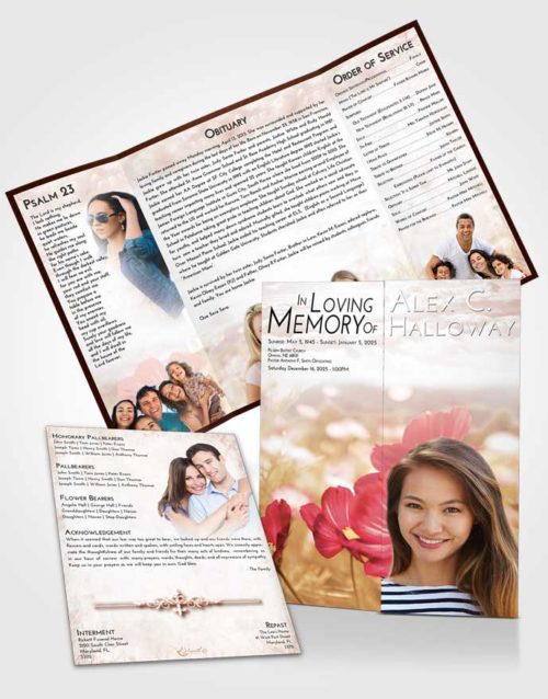 Obituary Funeral Template Gatefold Memorial Brochure Strawberry Love Floral Whispers