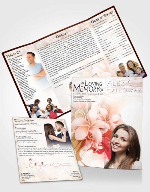 Obituary Funeral Template Gatefold Memorial Brochure Strawberry Love Floral Wish