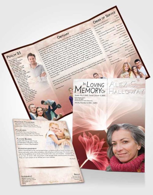 Obituary Funeral Template Gatefold Memorial Brochure Strawberry Love Flower Peace