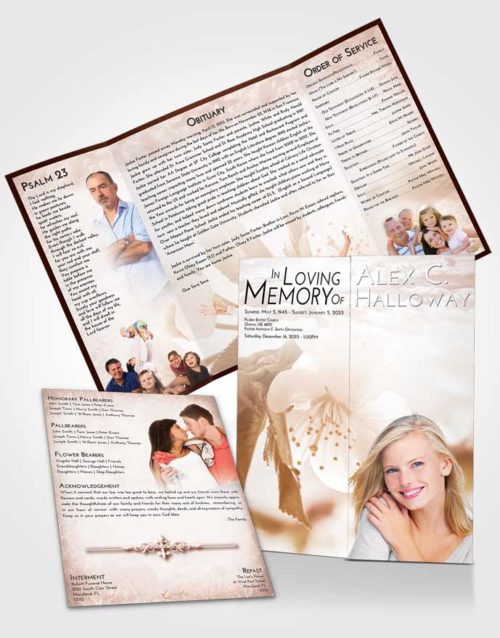Obituary Funeral Template Gatefold Memorial Brochure Strawberry Love Flower of the Plume