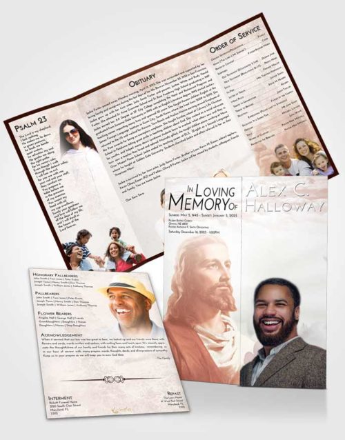 Obituary Funeral Template Gatefold Memorial Brochure Strawberry Love Gaze of Jesus