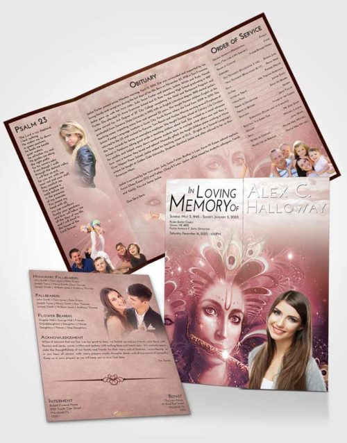 Obituary Funeral Template Gatefold Memorial Brochure Strawberry Love Hindu Desire