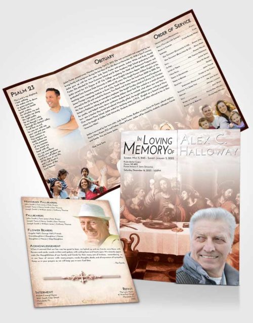 Obituary Funeral Template Gatefold Memorial Brochure Strawberry Love Jesus Last Supper
