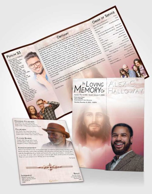 Obituary Funeral Template Gatefold Memorial Brochure Strawberry Love Jesus in Heaven