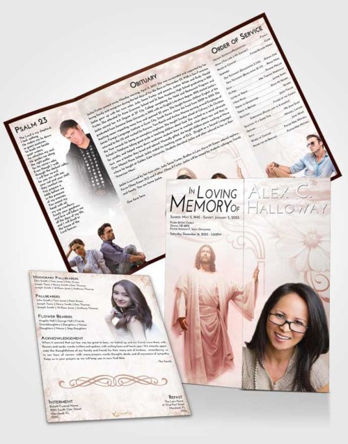 Obituary Funeral Template Gatefold Memorial Brochure Strawberry Love Jesus in the Clouds