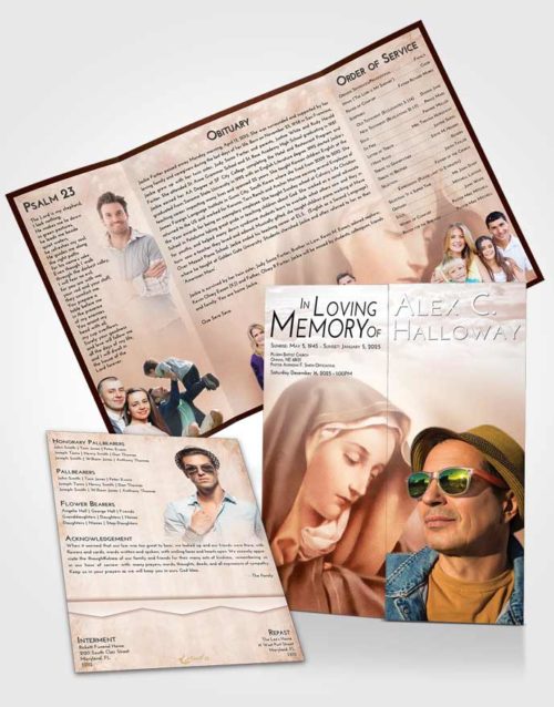 Obituary Funeral Template Gatefold Memorial Brochure Strawberry Love Mary Mother in Heaven