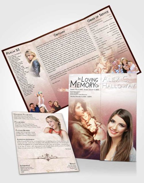 Obituary Funeral Template Gatefold Memorial Brochure Strawberry Love Mary and Jesus