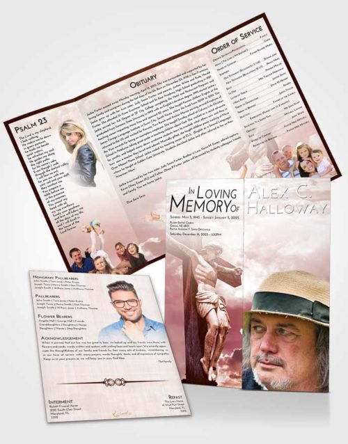 Obituary Funeral Template Gatefold Memorial Brochure Strawberry Love Spiritual Cross