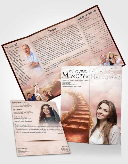 Obituary Funeral Template Gatefold Memorial Brochure Strawberry Love Stairway Above