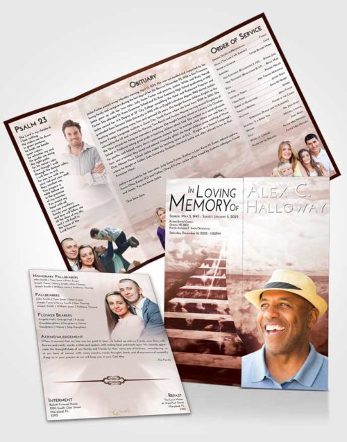Obituary Funeral Template Gatefold Memorial Brochure Strawberry Love Stairway for the Soul