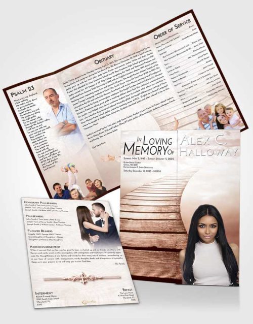Obituary Funeral Template Gatefold Memorial Brochure Strawberry Love Stairway to Life