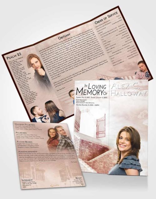 Obituary Funeral Template Gatefold Memorial Brochure Strawberry Love Stairway to the Gates of Heaven