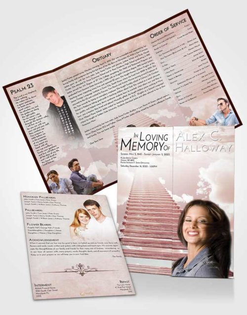Obituary Funeral Template Gatefold Memorial Brochure Strawberry Love Steps to Heaven