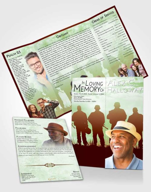 Obituary Funeral Template Gatefold Memorial Brochure Strawberry Mist Army Faith