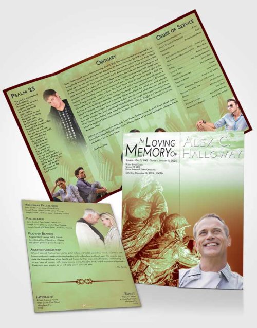 Obituary Funeral Template Gatefold Memorial Brochure Strawberry Mist Army Grit