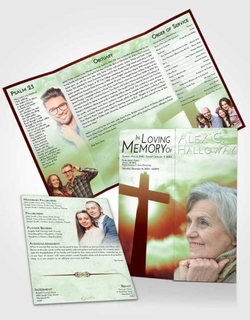Obituary Funeral Template Gatefold Memorial Brochure Strawberry Mist Faith in the Cross