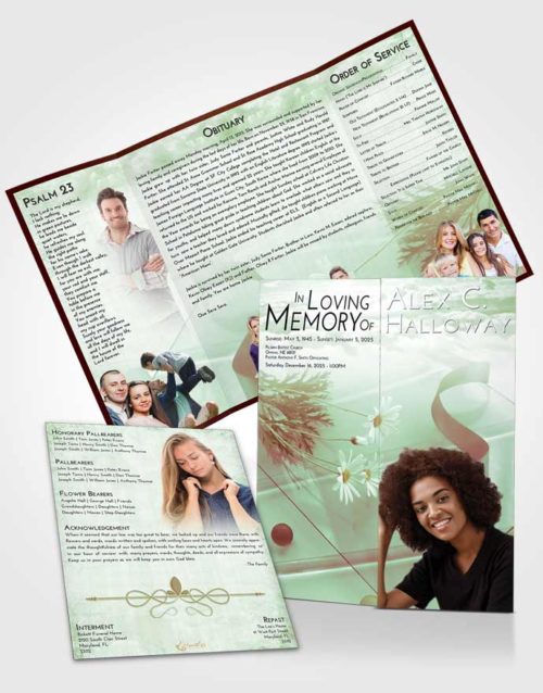 Obituary Funeral Template Gatefold Memorial Brochure Strawberry Mist Floral Style