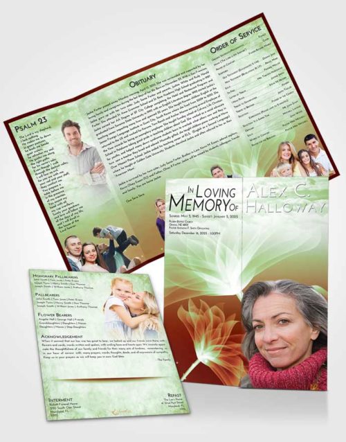 Obituary Funeral Template Gatefold Memorial Brochure Strawberry Mist Flower Peace