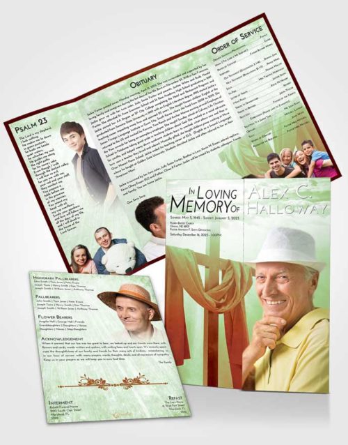 Obituary Funeral Template Gatefold Memorial Brochure Strawberry Mist Loving Cross