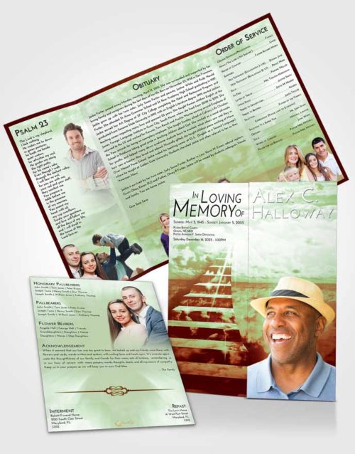 Obituary Funeral Template Gatefold Memorial Brochure Strawberry Mist Stairway for the Soul