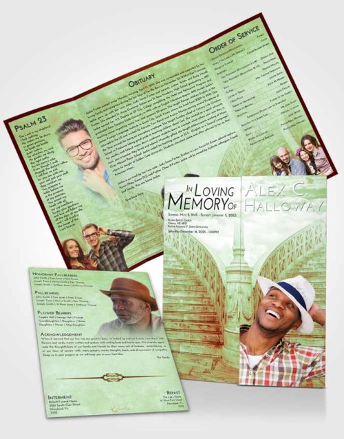 Obituary Funeral Template Gatefold Memorial Brochure Strawberry Mist Stairway of Love