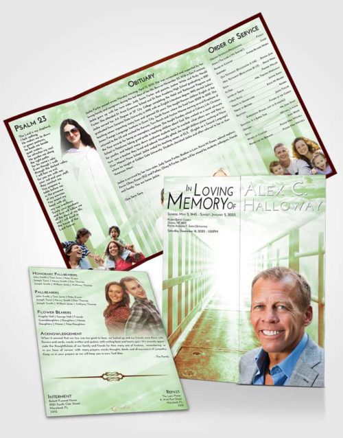 Obituary Funeral Template Gatefold Memorial Brochure Strawberry Mist Stairway to Faith