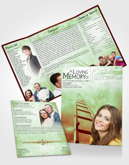 Obituary Funeral Template Gatefold Memorial Brochure Strawberry Mist Stairway to Forever