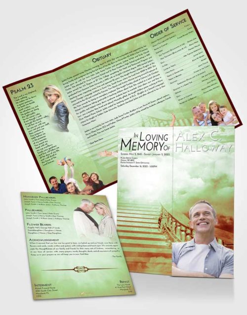 Obituary Funeral Template Gatefold Memorial Brochure Strawberry Mist Stairway to Freedom