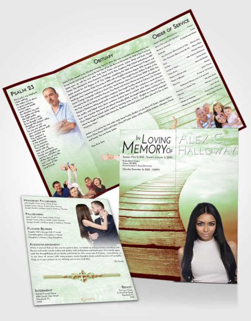 Obituary Funeral Template Gatefold Memorial Brochure Strawberry Mist Stairway to Life