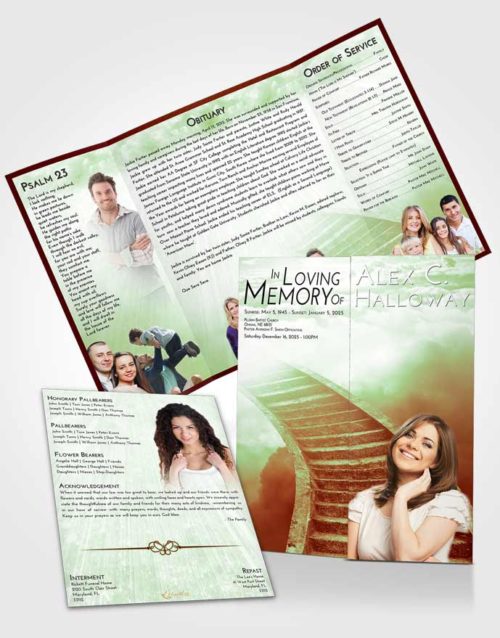 Obituary Funeral Template Gatefold Memorial Brochure Strawberry Mist Stairway to Magnificence