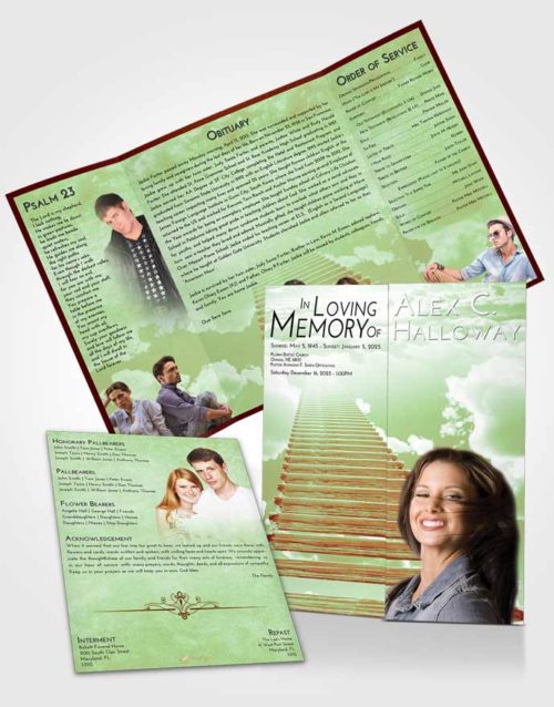 Obituary Funeral Template Gatefold Memorial Brochure Strawberry Mist Steps to Heaven