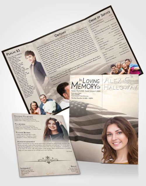 Obituary Funeral Template Gatefold Memorial Brochure Tranquil American Honor