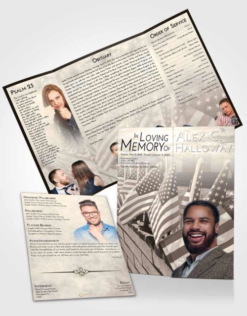 Obituary Funeral Template Gatefold Memorial Brochure Tranquil American Victory