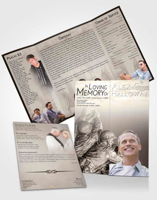 Obituary Funeral Template Gatefold Memorial Brochure Tranquil Army Grit