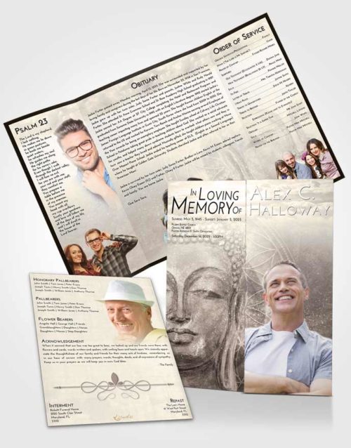 Obituary Funeral Template Gatefold Memorial Brochure Tranquil Buddha Praise