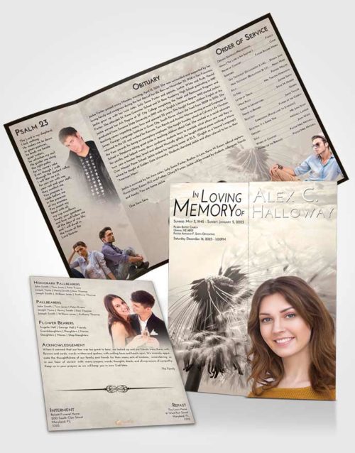 Obituary Funeral Template Gatefold Memorial Brochure Tranquil Dandelion Dream