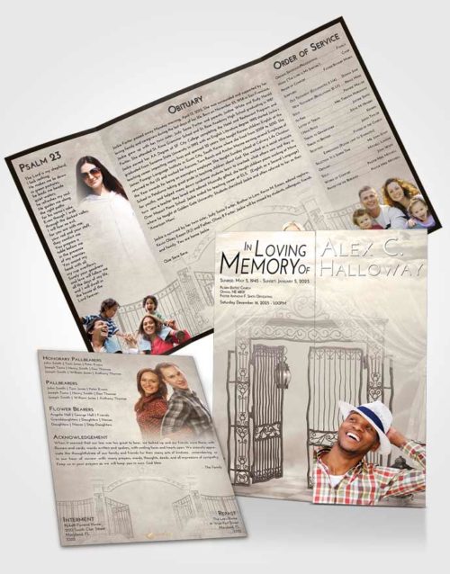 Obituary Funeral Template Gatefold Memorial Brochure Tranquil Dreamy Gates to Heaven