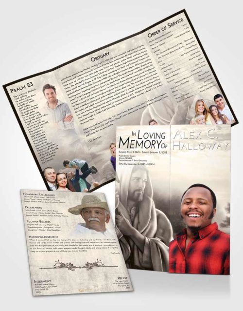 Obituary Funeral Template Gatefold Memorial Brochure Tranquil Faith in Jesus