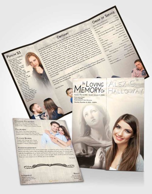 Obituary Funeral Template Gatefold Memorial Brochure Tranquil Faith in Mary