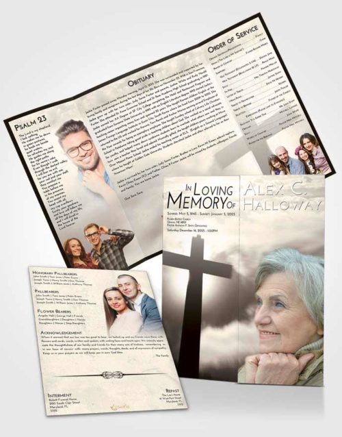 Obituary Funeral Template Gatefold Memorial Brochure Tranquil Faith in the Cross