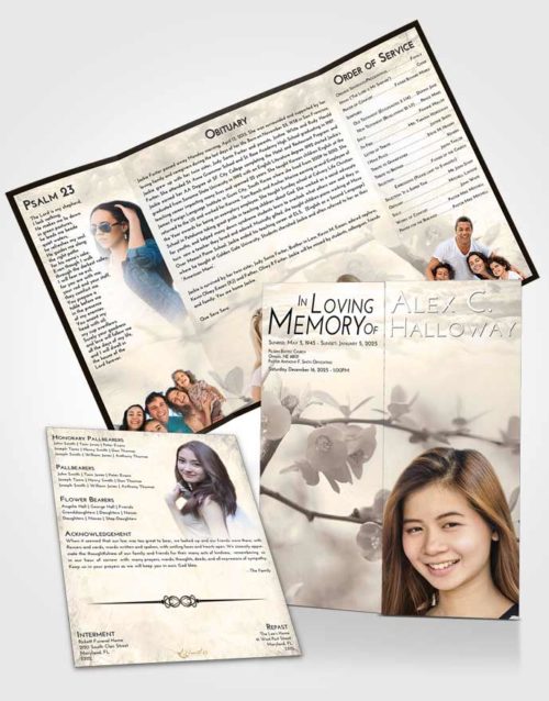 Obituary Funeral Template Gatefold Memorial Brochure Tranquil Floral Blossoms