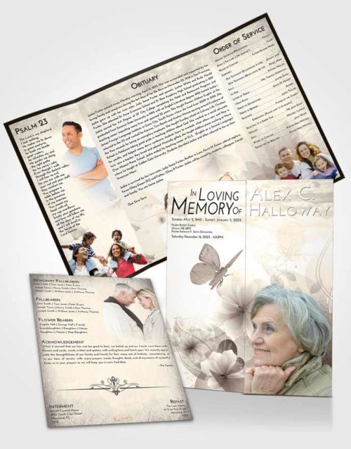 Obituary Funeral Template Gatefold Memorial Brochure Tranquil Floral Butterfly